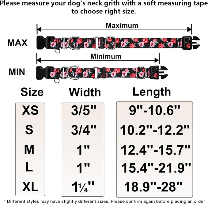 Martingale Collar for Dogs with Buckle No Pull, Black Floral, M