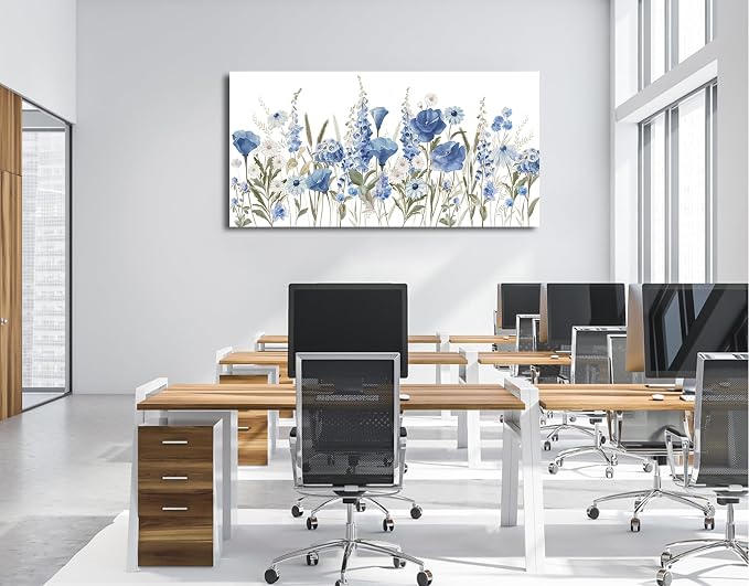 arteWOODS Elegant Flowers Wall Art - Blue White Botanical Pictures for Wall Decor Floral Blossom Canvas Painting Print Artwork for Living Room Bedroom Home Office Wall Decoration 29" x 58"