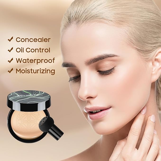 Air Cushion CC Cream Foundation - Mushroom Head BB Cream Face Makeup Moisturizing Concealer Brighten Long-Lasting, Even Skin Tone for All Skin Types (Dark Brown, 1 PCS)