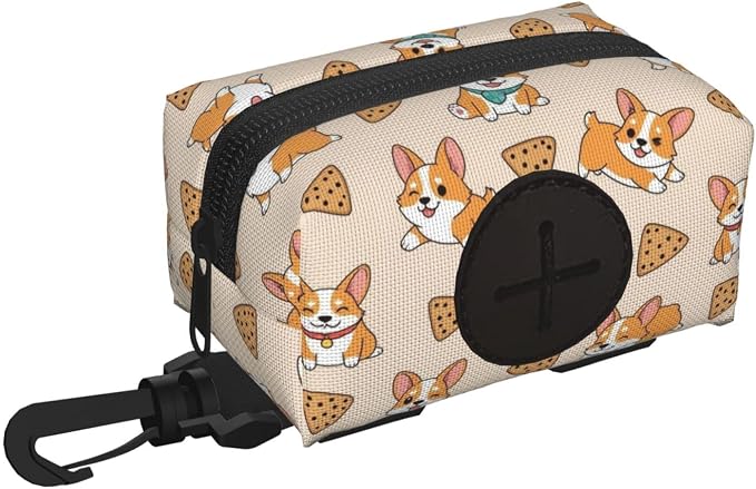 Cute Corgi And Cookie Dog Treat Pouch for Pet Walking and Training with Clip Small Zipper Dispenser for Leash and Outdoor Use