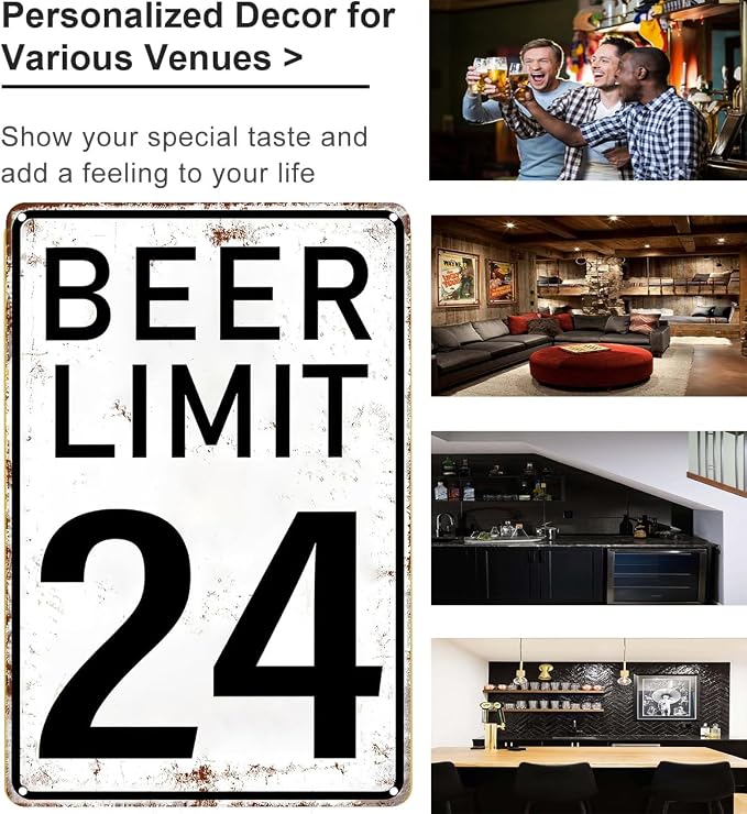 Crazysign Bar Accessories Vintage Beer Limit 24 Tin Sign for Home Bar Man Cave Garage Basement Decor 8X12 Inch (3396)