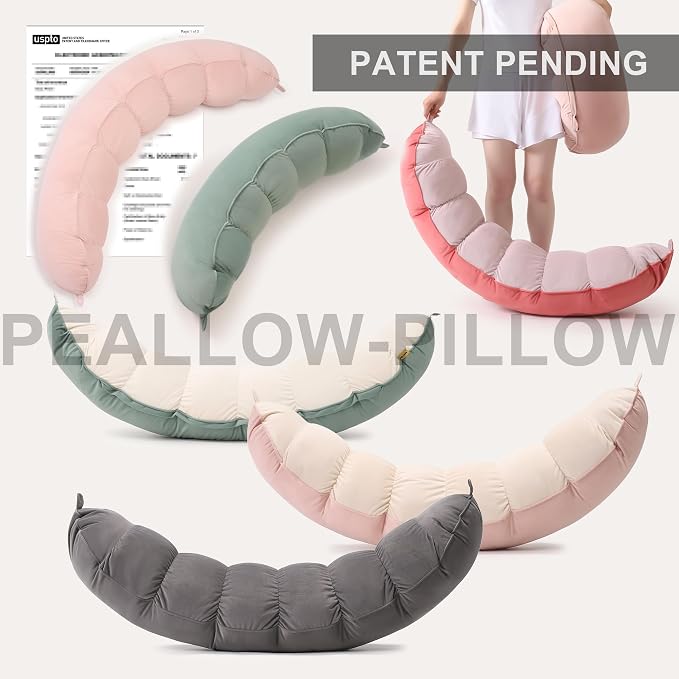 Peallow(Pat. Pend) – Long Round Body Pillow for Adults, Bolster Pillow for Sleeping, Soft and Supportive Pillow for Sleeping & Lumbar Support (Celadon Green, 29.5")