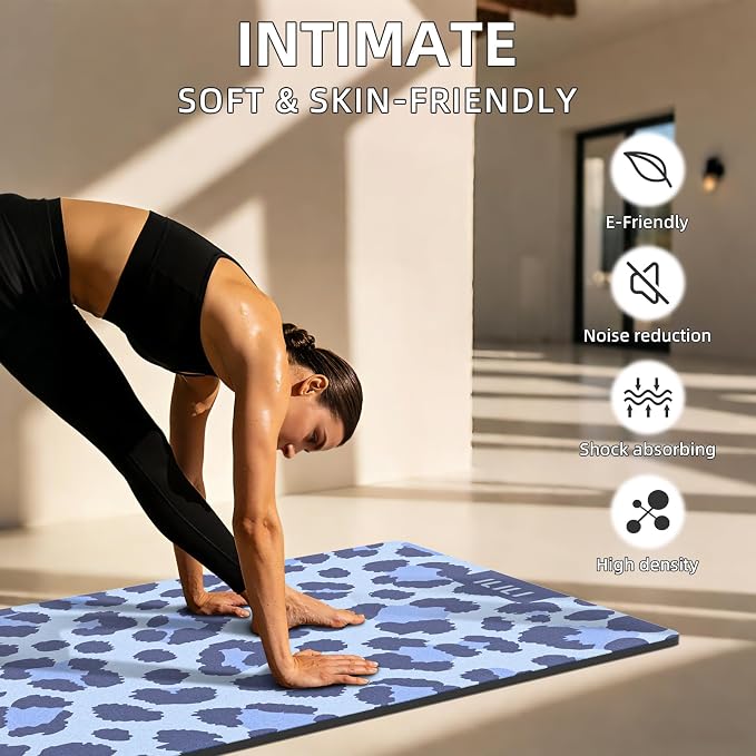 ILILI Yoga Mat Leopard Print Yoga Mat 8mm, Suede & TPE Thick Exercise Mat, Workout Mat for Women Men, 72''x25'' Fitness Mat with Strap for Home Gym, Yoga, Pilates, Stretching