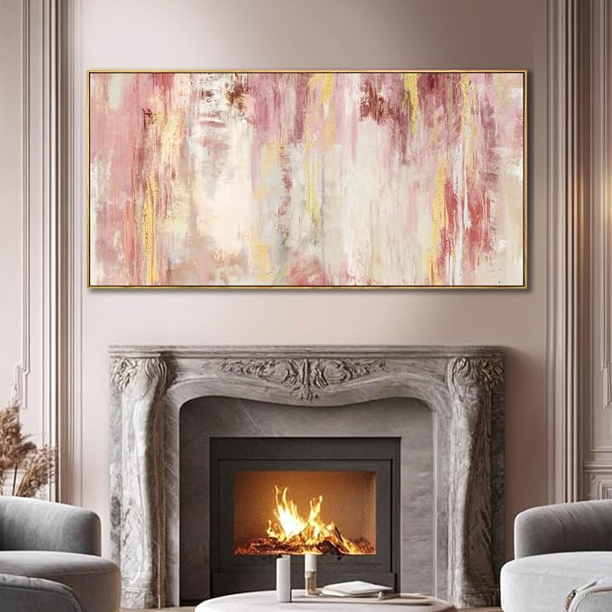 SOUGUAN Pink and Gold Pictures Canvas Wall Art for Bedroom Abstract Hand Paintings Home Decor for Bedroom Kitchen Office Wall Decorations Ready to Hang 30 x 60 Inch