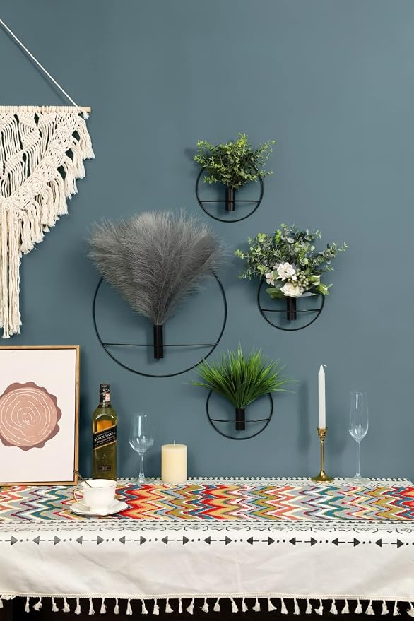 Pretty Jolly Boho Eucalyptus Wall Decor Black Metal Wall-Mounted Art | Morden Artificial Greenery Display，2 Pack Eucalyptus Hanging Planter For Living Room, Bedroom, Bathroom, Dining room