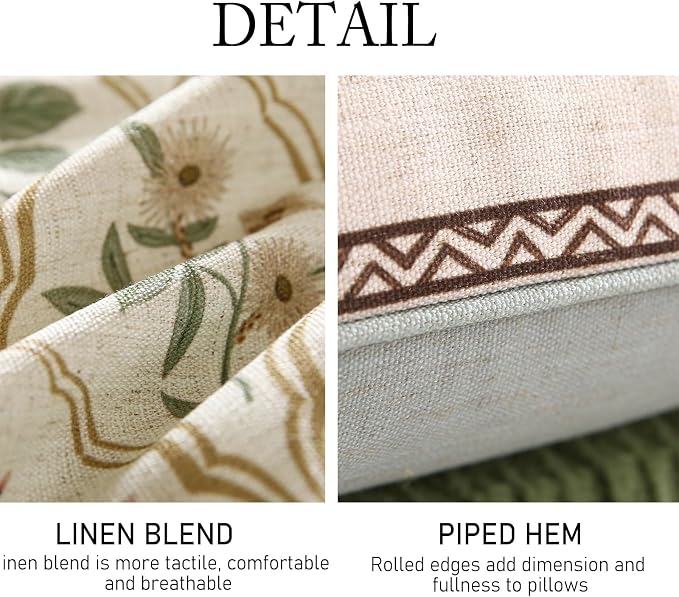 Vintage Linen Throw Pillow Cover,Set of 2,18"x18"-Serenity A | Designer Elegant Square Pillow Cover,Concealed Zipper Design,Floral Pattern,Sofa,Bedroom,Living Room,Lounge Chairs