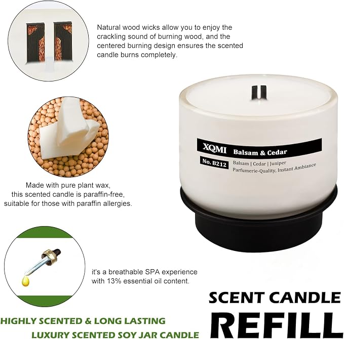 Smart Scented Candle Replaceable Refill with smart chip, Smoked & Herb Wood, 4.25oz Large Jar with up to 35 Hour Burn, Giftable