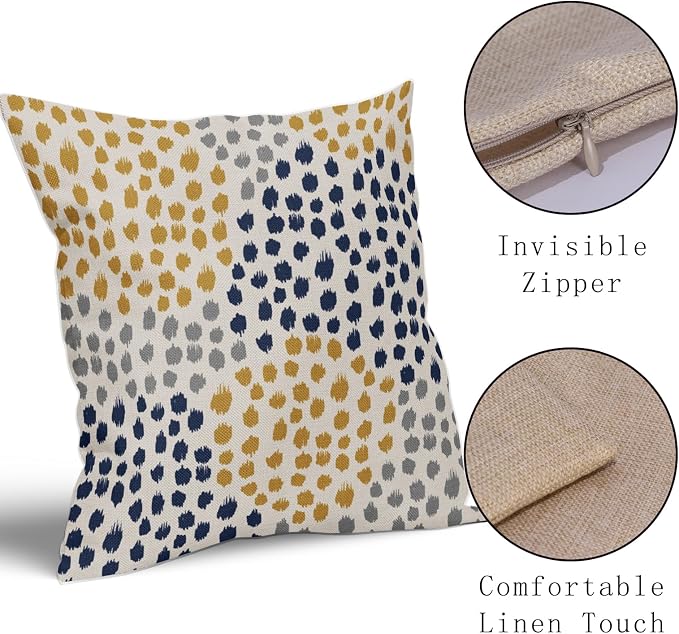 Blue Yellow Pillow Covers 16x16 Set of 2 Boho Design Gray Polka Dot Throw Pillows Modern Art Trendy Print Decorative Outdoor Pillowcase Square Cushion Cover Linen Pillow Case for Home Sofa Couch Bed