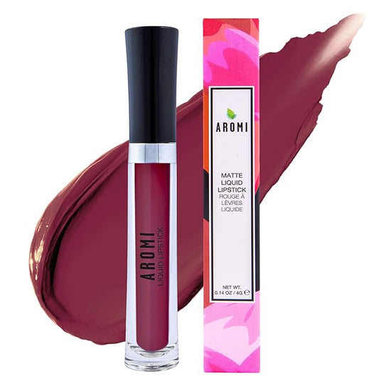 Aromi Maroon Burgundy Matte Liquid Lipstick | Long-Lasting Lip Color for Women, Bordeaux Wine, Dark Red, Blue Undertones, Vegan, Waterproof, (Red Dahlia)