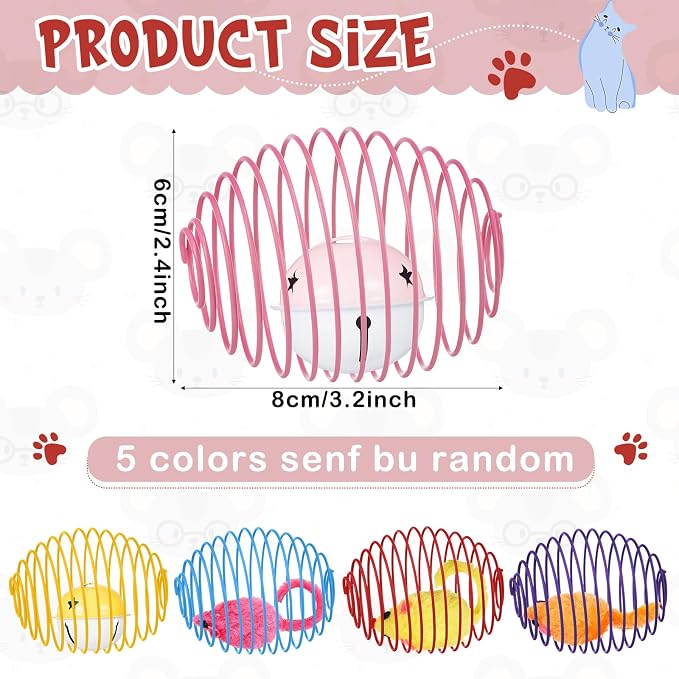 Jecery 5 Pcs Cat Toys Spring,Mouse and Bell,Multicolor