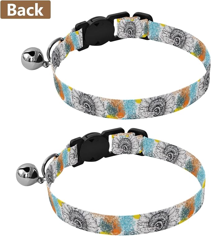 Black White Bees Sunflower Soft Polyester Pet Collar, 2 Pack Bell Collar for Small Dogs
