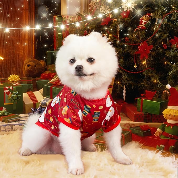 6 Pieces Christmas Dog Clothes for Small Dogs, Soft and Breathable Pet Shirt, Winter Puppy Kitten Vest Printed Dog Shirts, Christmas Snowman Santa Claus Reindeer T-Shirts for Pet Dogs Cats