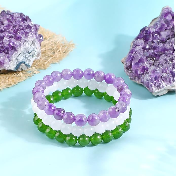 NCB 2.3-Piece 4mm Natural Crystal Gemstone Stretch Bracelets – Handmade Reiki Energy Healing Jewelry for Meditation,Yoga, Unisex