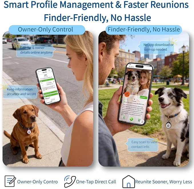 2 Pack QR Code Dog ID Tags for Collar, Smart Personalized Pet ID Tag with Online Profile, Scan to Contact Owner, No Battery No Subscription, Anti-Lost Dog Tag (1.2")