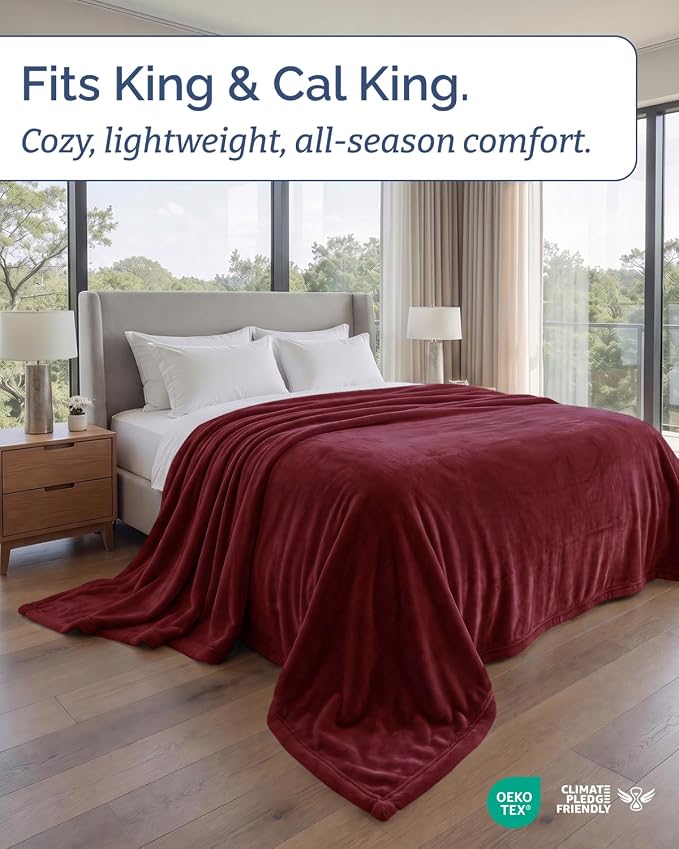Ultra Soft Fleece Blanket Oversized King Size - Flannel Fleece Luxury Blanket - Lightweight for Couch Bed Chair - Thick, Warm and Breathable - All Season Cozy, Burgundy