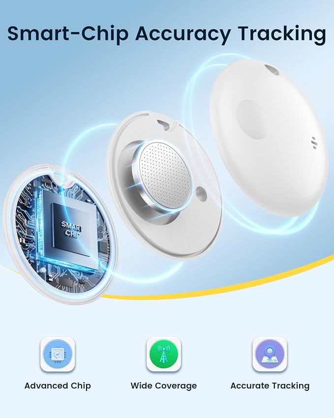 Air Tracker Tags-4 Pack, Smart Bluetooth Tracker Works with Apple Find My (iOS Only), Item Finder Key Finder with Replaceable Battery, Tracker Tag Locator for Keys, Luggage, FireWire Port Card (White)