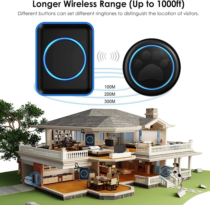 FullHouse Dog Doorbell for Potty Wireless Doggy Bell Training to Go Outside | Waterproof Touch-Sensitive Button, for Puppy Doggie Pets, Over 1000 feet Range