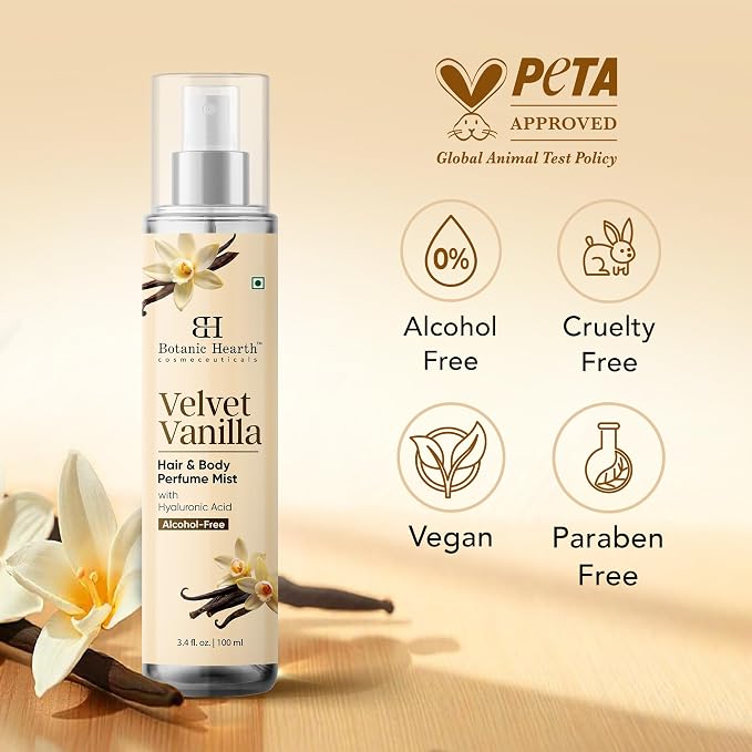 Botanic Hearth Vanilla Hair Perfume & Body Mist, Long-Lasting Hair Deodorizer & Body Scent for Women & Men, Alcohol-Free Clean Fragrance Hair Spray For Everyday Wear, All Day Freshness, 3.4 Fl Oz