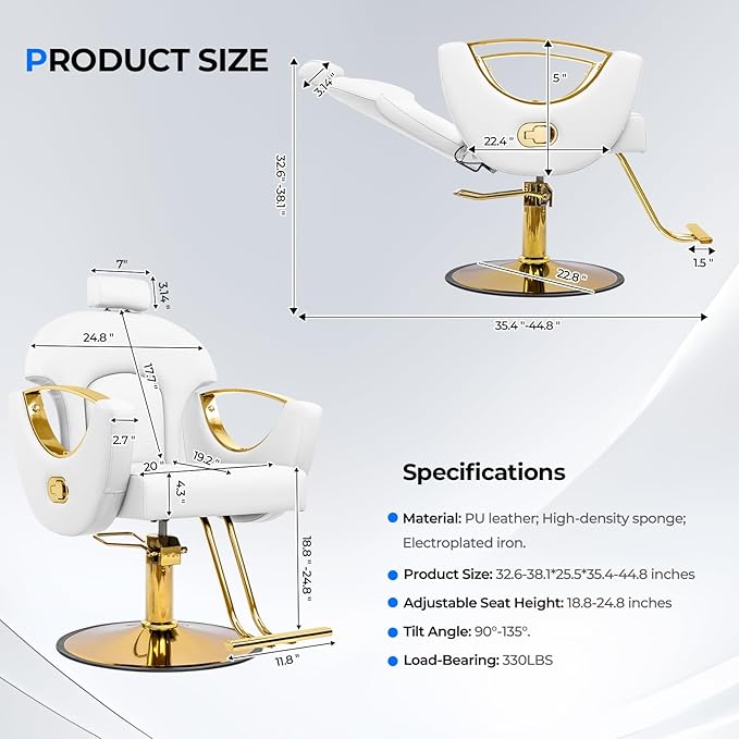 Barber Chair Reclining Styling Salon Chair for Hair Stylist Height Adjustable 360 Swivel Hair Chair for Home Barbershop