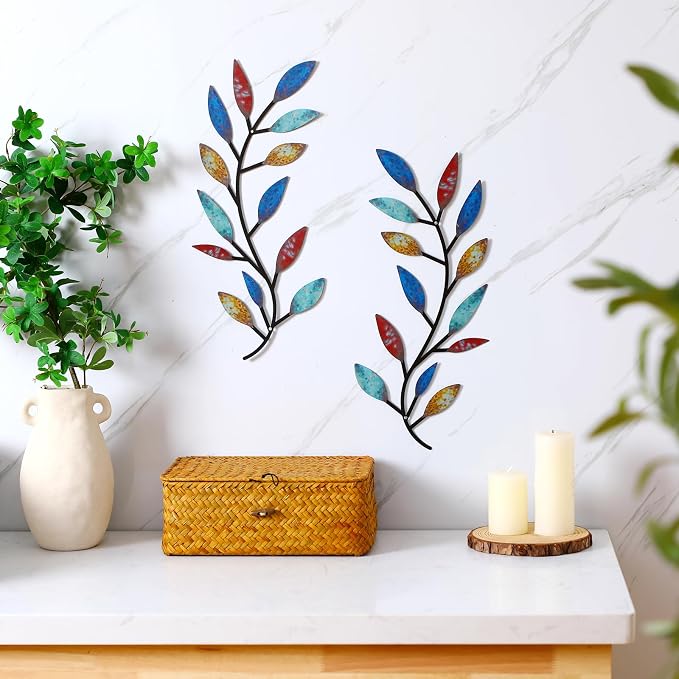 Zhengmy 2 Pcs Metal Leaf Wall Art Vine Branch Decor,Elegant Color | Olive Branch Metal Decor for Living Room Hallway, Symmetrical Leaf Pair for Doorway Entryway, Lightweight Hanging Art Design