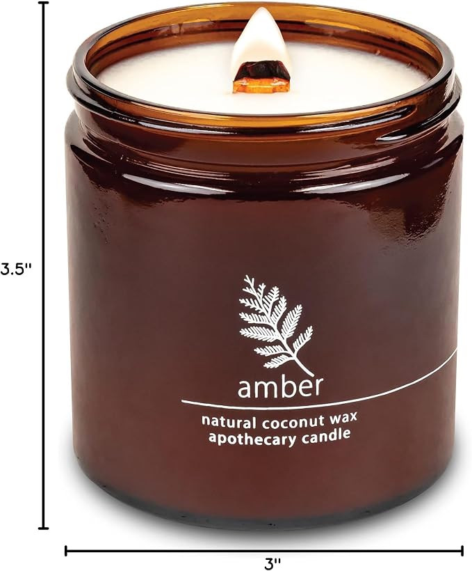 Hemlock Park Amber Apothecary Scented Candle | Crackling Wood Wick, Botanical Fragrance & Coconut Apricot Wax | Up to 80 Hour Burn Time | 16 oz | Made in USA