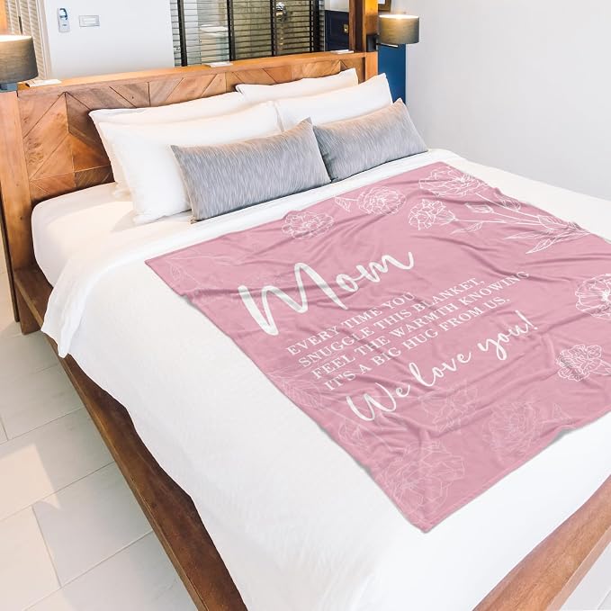 GiltGlimmer Mom Birthday Gifts, Mom Floral Blanket Pink, 60" x 50" | Gifts for Moms from Daughter Son, We Love You Present for Mother Mommy Christmas Mothers Day