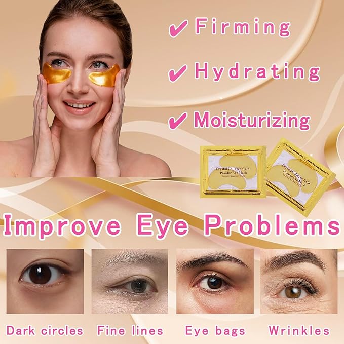 40 Pairs Eye Mask & Lip Mask, 24K Gold Gel Crystal Collagen Under Eye Patches for Dark Circles, Bachelorette Party Favors Adults Accessories, Galentines Day Gifts, Bulk Bridesmaid Gifts