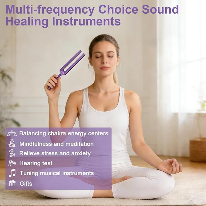 Tuning Forks for Healing Set — Includes 4 Frequency Tuning Forks (128Hz, 136.1Hz, 256Hz, 384Hz) and Reflex Hammer, Sound Healing Instruments for Chakra Sound Therapy, Yoga & Meditation Accessories
