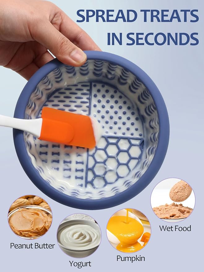 Dog Lick Bowl for Large Dogs, Lick Mat, Slow Feeder Lick Bowl with Brush and Scraper,Strong Suction, Freeze Licking Bowl for Anxiety Relief, Enrichment & Distraction, Dishwasher Safe 7.6 * 3.5 inch