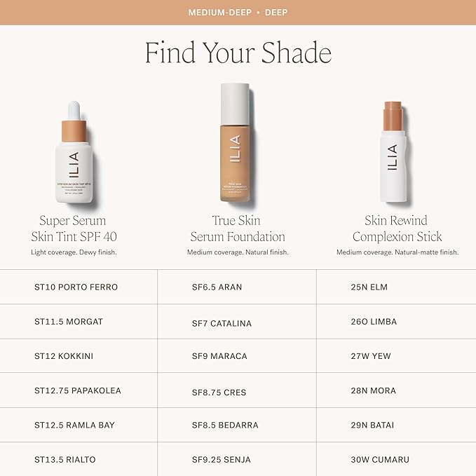 ILIA - True Skin Serum Foundation | Non-comedogenic, Cruelty-Free, Vegan, Weightless Feel, Buildable Coverage, Safe For Sensitive Skin (Cres SF8.75)