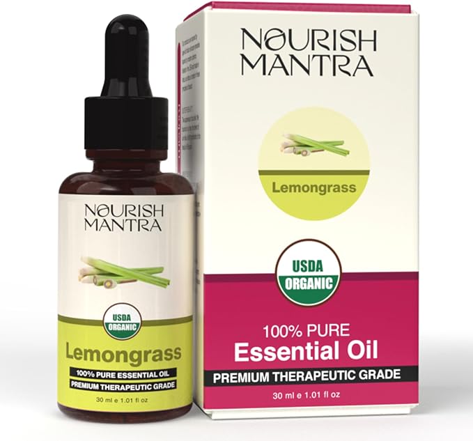 Nourish Mantra Organic Lemongrass Essential Oil for Massage, Aromatherapy & Skin | 100% Pure, USDA Certified Organic Lemongrass Essential Oil | Perfect for Diffuser, Home & Car