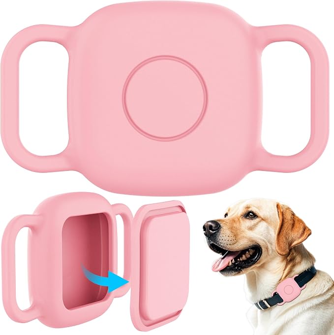 DDJ Waterproof Dog Collar Holder for Life360 Tile Mate Tracker, 2-Pack Durable Silicone Cover, Anti Lost for Life 360 Tile Tracker Case for Cat & pet Collars, Easy Installation, Black+Pink