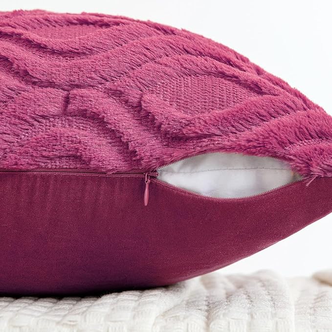 MIULEE Hot Pink Soft Plush Faux Wool Throw Pillow Covers 20x20 | Set of 2, Farmhouse Boho Home Decor, Decorative Cushion Covers for Sofa, Living Room, Bed