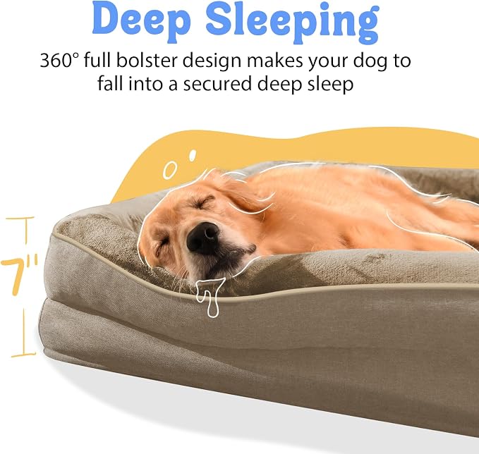 Orthopedic Waterproof Dog Bed for Medium and Large Dogs | Egg Crate Foam, 4-Sided Bolster Support, Waterproof Liner, Non-Slip Bottom, Removable Bolster Cover, 36 x 27 Inch