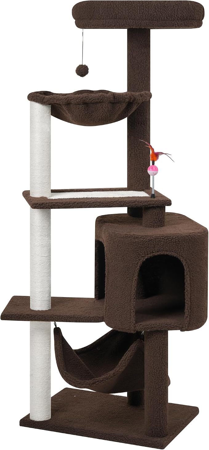 YUNIQUE Cat Tree with Cat Condo Scratch Posts Scratch Tablet and Big Hammock, (60.2‘’ Coffee)