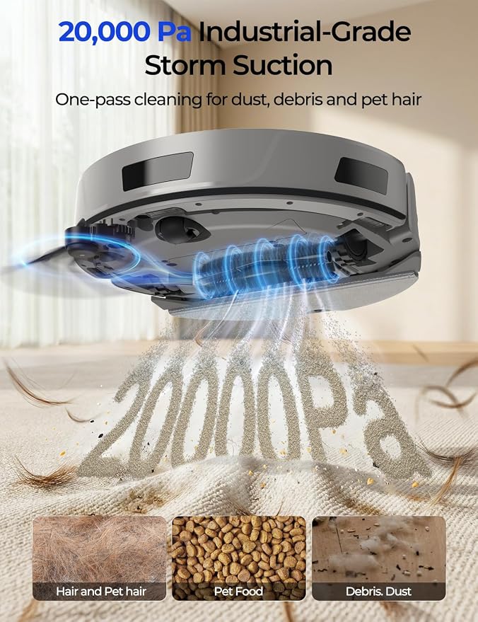 Robot Vacuum 20,000Pa Robot Vacuum Mop,120Day Self Emptying Vacuum Robot,Lidar Navigation,2.4G 5G WiFi APP Aspirateur Robot,Self-Charging Robot Vacuums for Floor,Pet,Carpet R11Gray