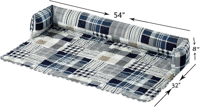 Brilliant Sunshine Blue Plaids & Stripes Dog Sofa Slipcover, Extra Large | Calming Pet Couch Bed with Removable & Washable Cover, Funiture Protector & Bed Mat for Dogs, Pets, Cats, 54"×32"×8"