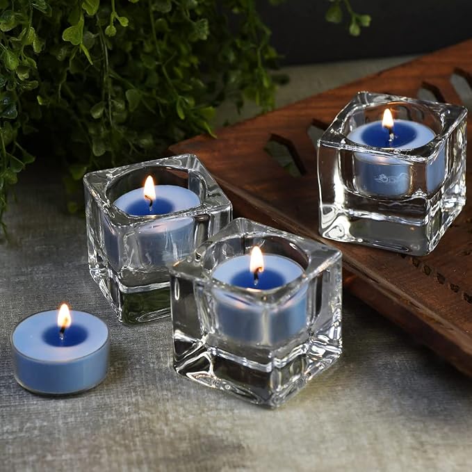 DEYBBY SoyWax Scented Tealight, 12 Pack Natural Fragrance Long Lasting Clear Cup Aromatherapy Candle Set, Smokeless& Long Lasting|for Gfit, Anniversary, Resturant|Ocean Breeze