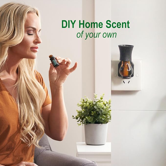 Plug in Oil Diffuser, Blank for DIY Air Freshener Make Unique Home Scent Aromatherapy, Work with Essential Oil, EO+Water, Fragrance Refill for Plugins (Black Warmer + Glass + Wick)