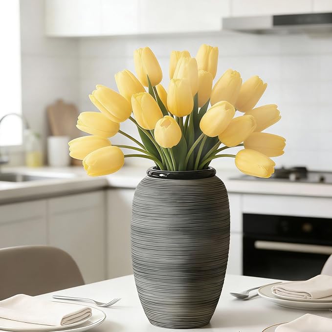 ALMA 12'' Modern Flower Vase, Large Ceramic Vase for Tabletop Decor | Boho Style with a Black and Grey Finish, Perfect for Living Rooms, Entryways, Mantels, Bookshelves, Home decor, Giftable Vase