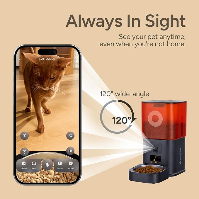 Automatic Cat Feeder with Camera: 6L Automatic Dog Feeder with 2-Way Audio Night Vision Dual Power Supply App Control 2.4G WiFi, Timed Auto Cat Food Dispenser with Stainless Steel Bowl (White)
