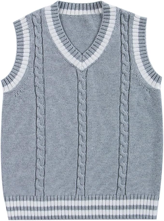 jinghuiyue Women’s V Neck Sweater Vest School Uniform Solid Color Sleeveless Knit Sweaters Pullover Tank Tops