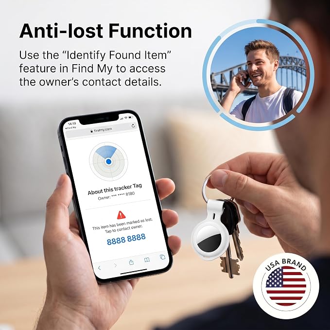 Tracker Tags-4 Pack MFi Certified for Apple Find My iOS Only Air Key Finder | Compatible with Find My App 2 Year Replaceable Battery Waterproof Key Item Finders for Luggages Wallets Backpacks Bags Pets