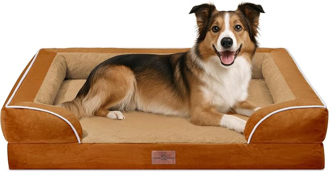 Comfort Expression Waterproof Orthopedic Dog Beds for Large Sized Dog | Supportive Egg Crate Foam Large Pet Bed with Removable Bolsters, Dog Couch with Washable Cover & Non-Slip Bottom, 38x25 Inch