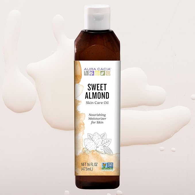 Aura Cacia Sweet Almond Skin Care Oil, 16-Ounce, Natural Source of Skin-Nourishing Fatty Acids & Lipids, No Paraben