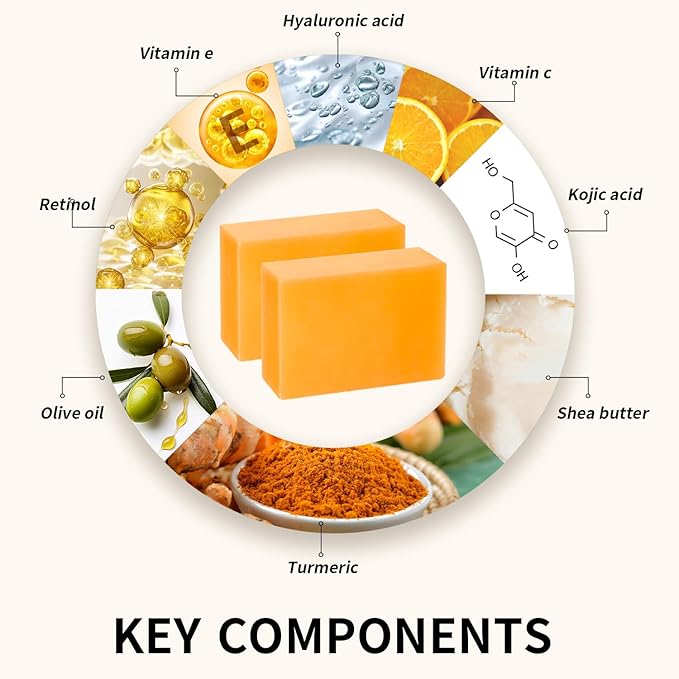 Kojic Acid Dark Spot Remover Soap Bars with Vitamin C, Retinol, Collagen, Turmeric with Hyaluronic Acid, Vitamin E, Shea Butter, Castile Olive Oil - 3.52 OZ x 2 Bars