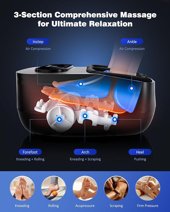 KNQZE Foot Massager with Heat and Remote, Shiatsu Deep Kneading Feet Massager for Plantar Fasciitis & Neuropathy, Foot Warmer, Gifts for Mom Women Men Dad, Fits Up to Men Size 12