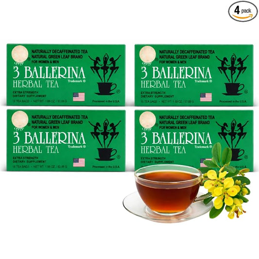 3 Ballerina Diet Tea Extra Strength – Caffeine-Free Herbal Tea Bags for Digestive Comfort – Pack of 4 (72Count)