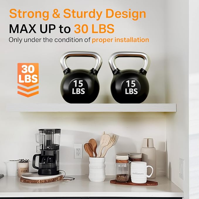 BAYKA White Floating Shelves 35.4in, Set of 3, Wall Mount Rustic Wood Shelf | Easy Install, 22lbs Max Load, Hidden Bracket, Hanging Shelf for Living Room Bathroom Bedroom Kitchen Display Storage Decor