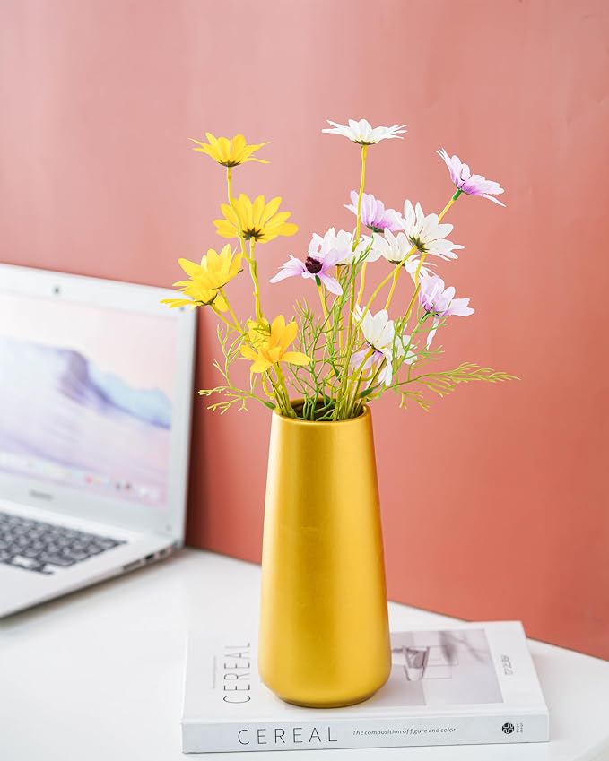 Simple Boho Ceramic Flower Vase for Home Decor (Gold,Super Big) | 10'' Modern Vase for Flower Plant Pampas Grass, Fit for Table Shelf Centerpieces, Living Room Kitchen Bedroom Wedding Gift